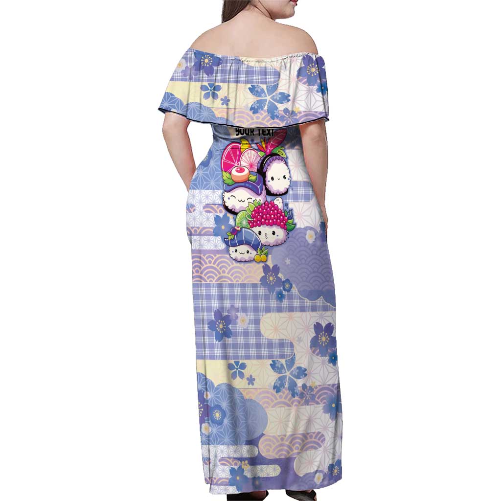 Personalized Japanese Kawaii Sushi Family Matching Off Shoulder Maxi Dress and Hawaiian Shirt Blue Wagara Palaka This Is How I Roll LT9 - Polynesian Pride
