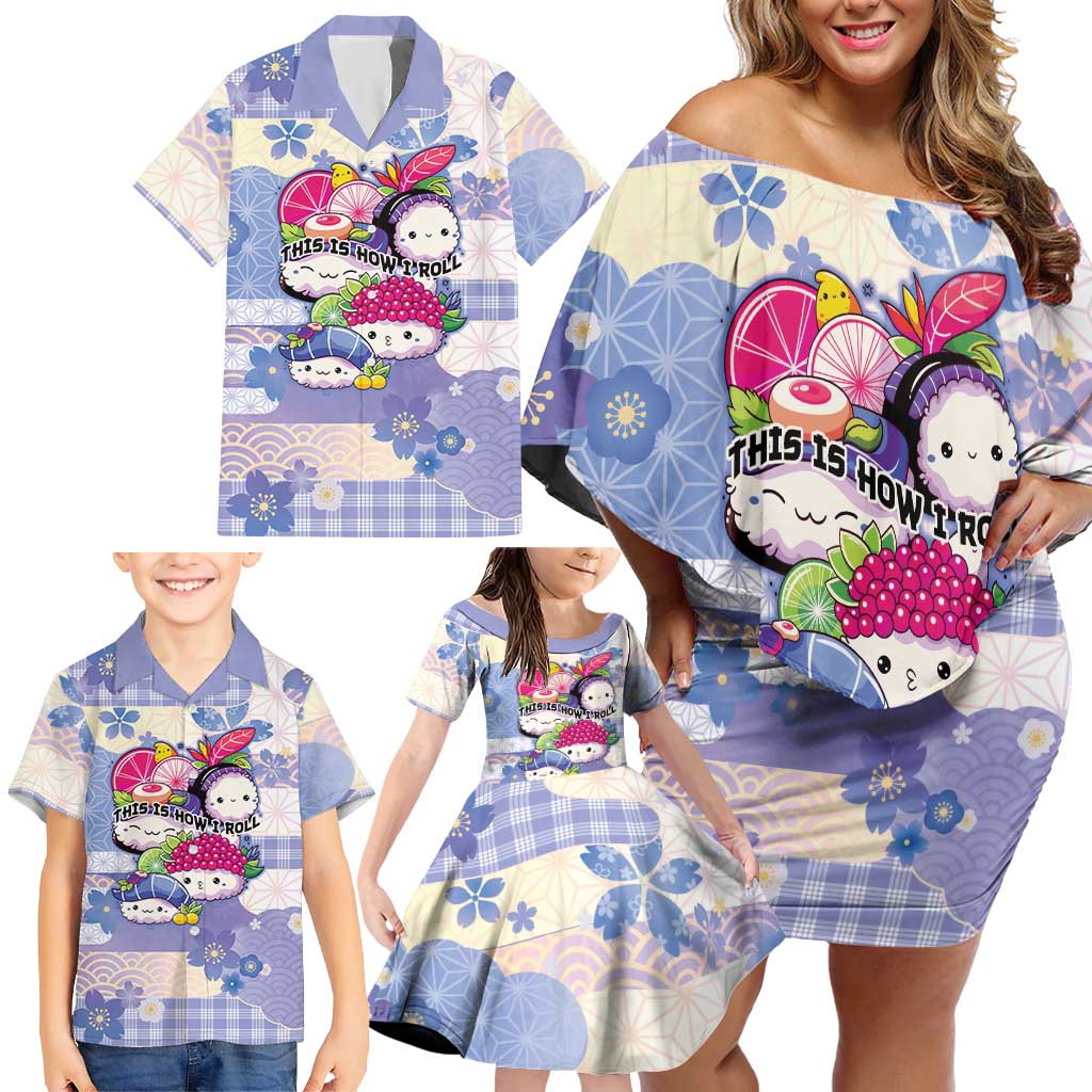 Personalized Japanese Kawaii Sushi Family Matching Off Shoulder Short Dress and Hawaiian Shirt Blue Wagara Palaka This Is How I Roll LT9 - Polynesian Pride