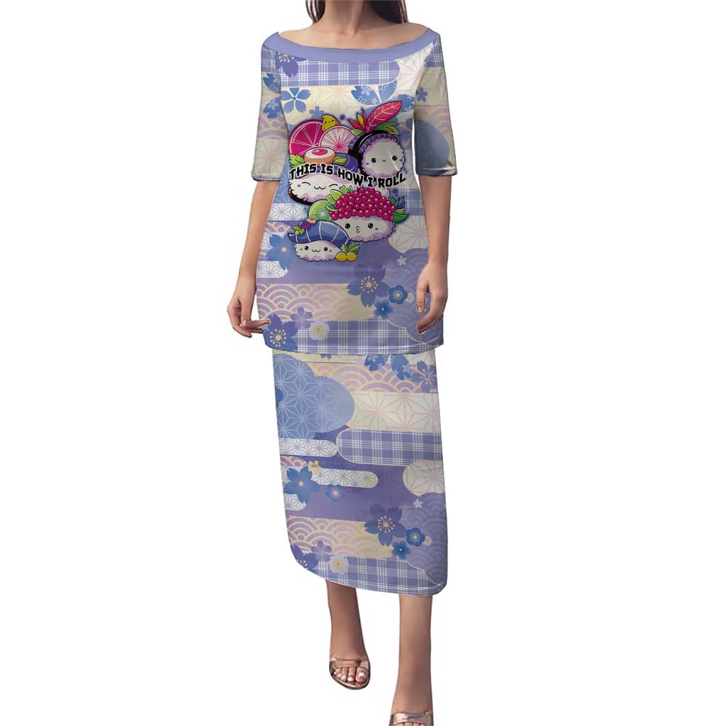 Personalized Japanese Kawaii Sushi Family Matching Puletasi and Hawaiian Shirt Blue Wagara Palaka This Is How I Roll LT9 Mom's Dress Blue - Polynesian Pride