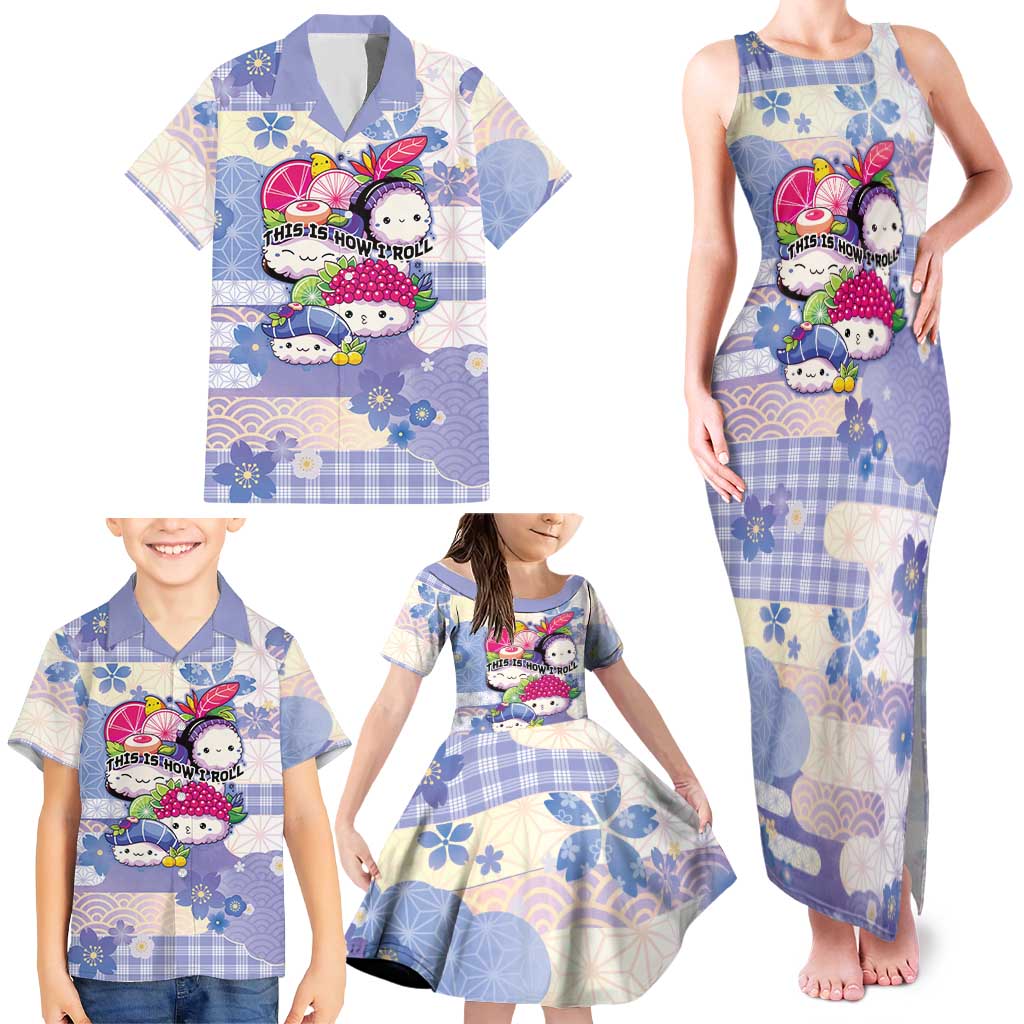 Personalized Japanese Kawaii Sushi Family Matching Tank Maxi Dress and Hawaiian Shirt Blue Wagara Palaka This Is How I Roll LT9 - Polynesian Pride