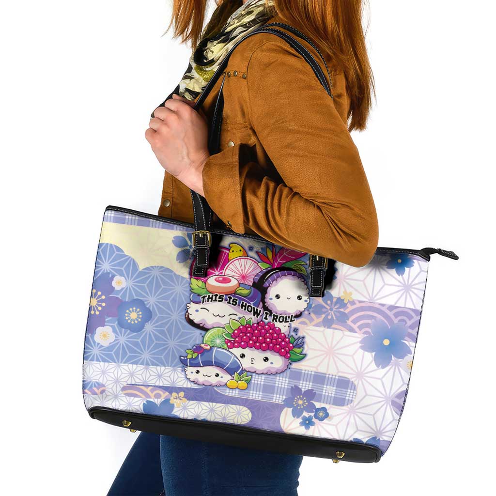 Japanese Kawaii Sushi Leather Tote Bag Blue Wagara Palaka This Is How I Roll LT9 Blue - Polynesian Pride