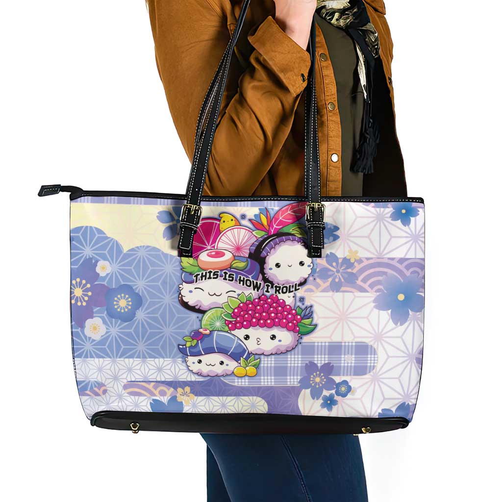 Japanese Kawaii Sushi Leather Tote Bag Blue Wagara Palaka This Is How I Roll LT9 - Polynesian Pride
