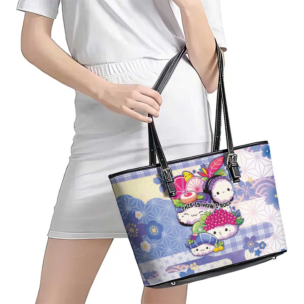 Japanese Kawaii Sushi Leather Tote Bag Blue Wagara Palaka This Is How I Roll LT9 - Polynesian Pride