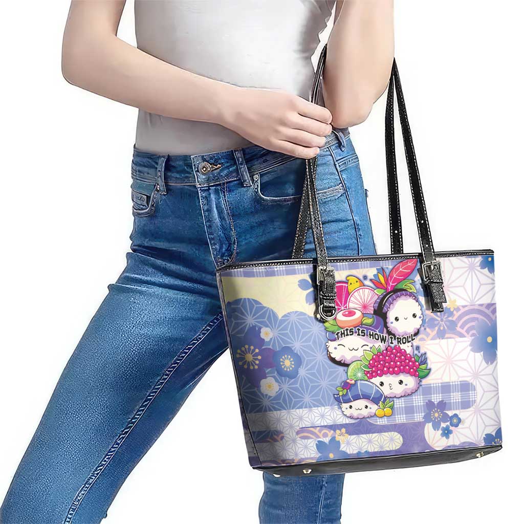 Japanese Kawaii Sushi Leather Tote Bag Blue Wagara Palaka This Is How I Roll LT9 - Polynesian Pride