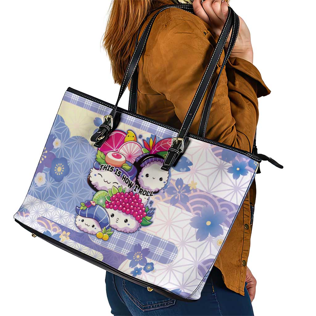 Japanese Kawaii Sushi Leather Tote Bag Blue Wagara Palaka This Is How I Roll LT9 - Polynesian Pride