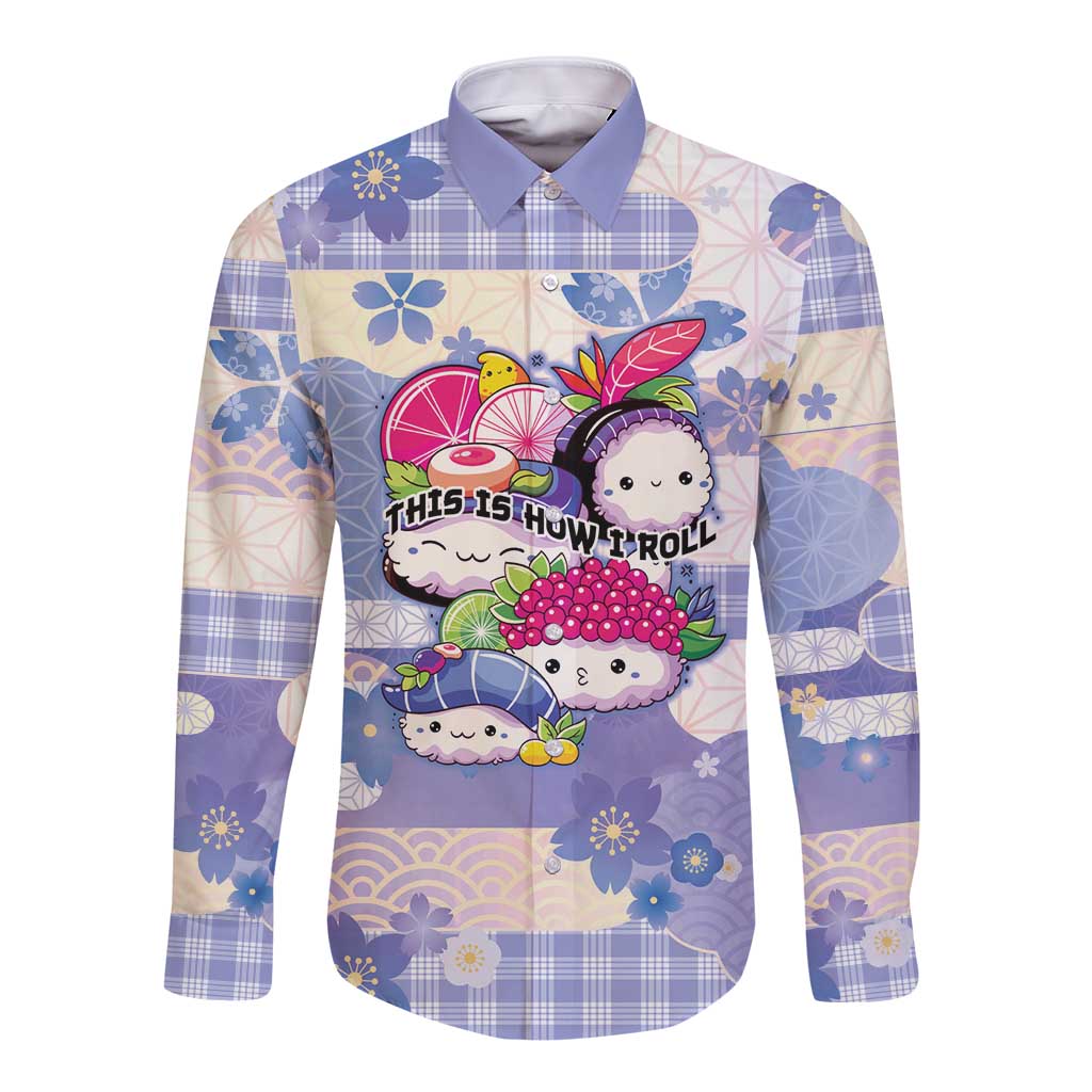 Personalized Japanese Kawaii Sushi Long Sleeve Button Shirt Blue Wagara Palaka This Is How I Roll