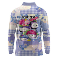 Personalized Japanese Kawaii Sushi Long Sleeve Polo Shirt Blue Wagara Palaka This Is How I Roll
