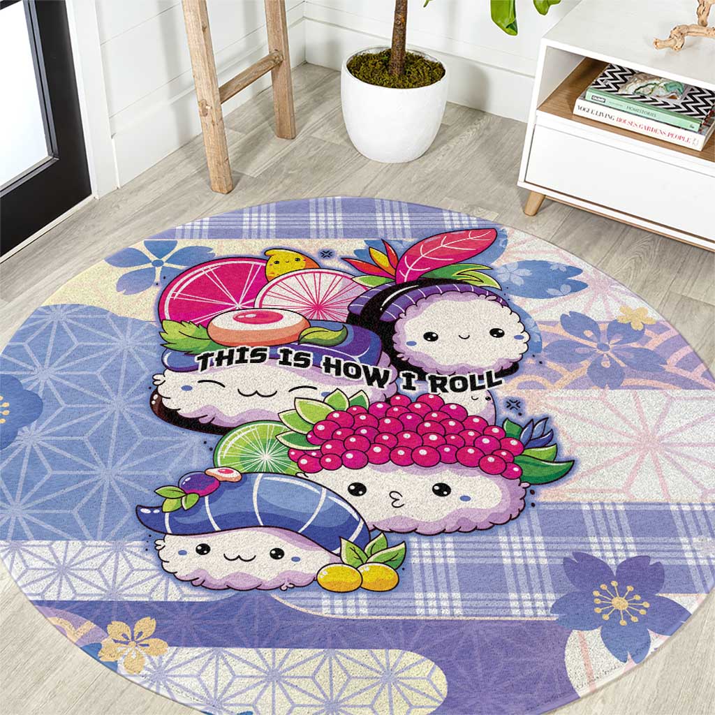 Japanese Kawaii Sushi Round Carpet Blue Wagara Palaka This Is How I Roll