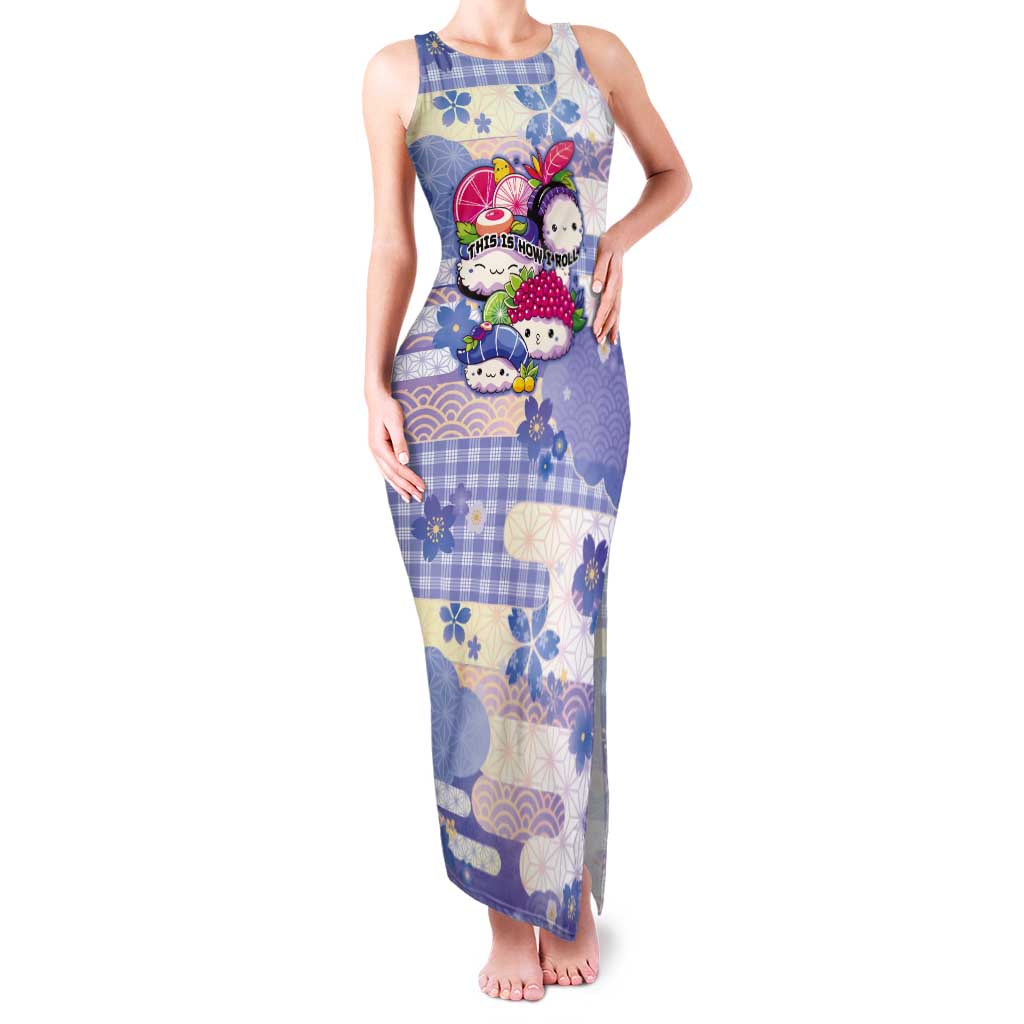 Personalized Japanese Kawaii Sushi Tank Maxi Dress Blue Wagara Palaka This Is How I Roll