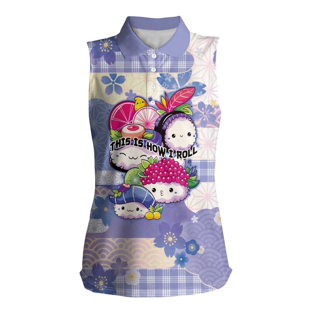 Personalized Japanese Kawaii Sushi Women Sleeveless Polo Shirt Blue Wagara Palaka This Is How I Roll