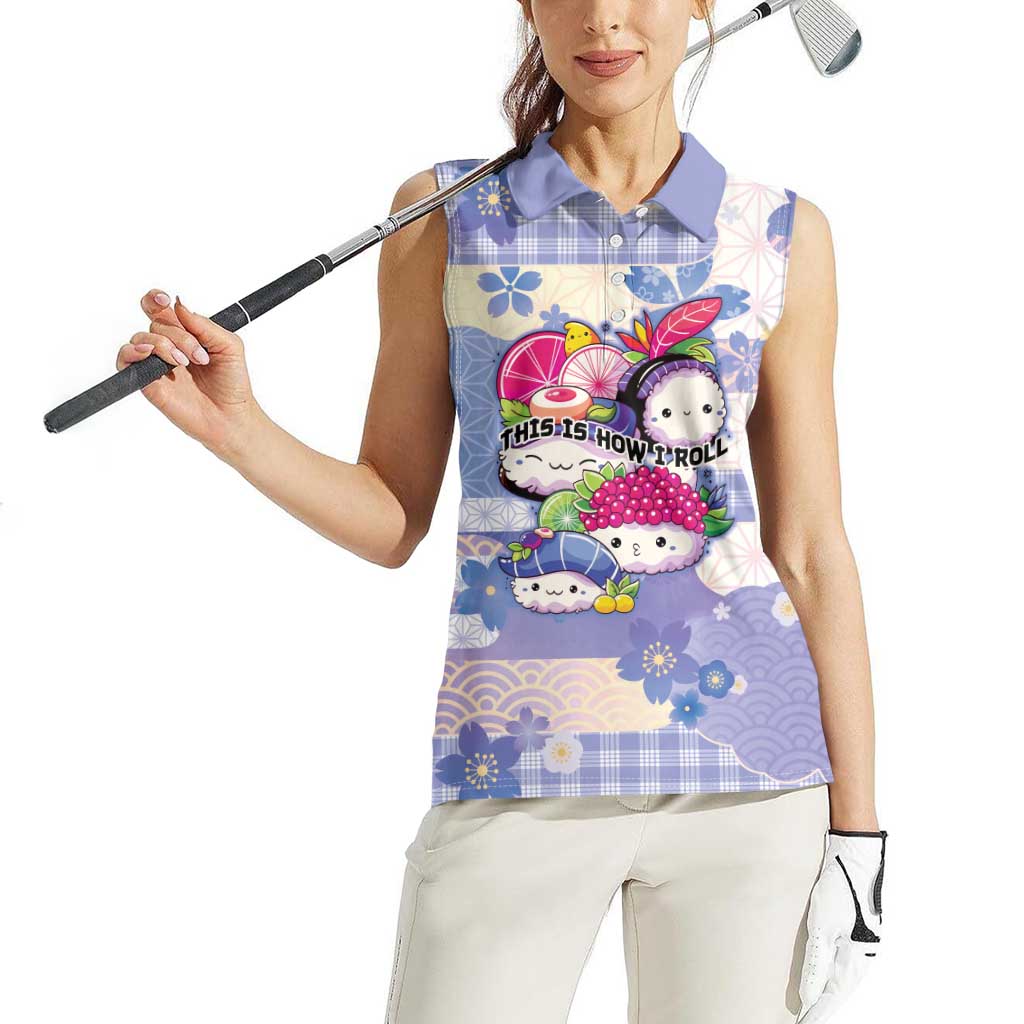 Personalized Japanese Kawaii Sushi Women Sleeveless Polo Shirt Blue Wagara Palaka This Is How I Roll