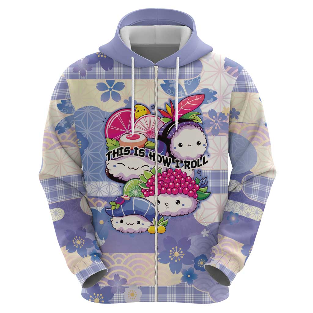 Personalized Japanese Kawaii Sushi Zip Hoodie Blue Wagara Palaka This Is How I Roll LT9 - Polynesian Pride