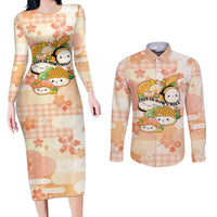 Personalized Japanese Kawaii Sushi Couples Matching Long Sleeve Bodycon Dress and Long Sleeve Button Shirt Peach Wagara Palaka This Is How I Roll LT9 Peach - Polynesian Pride