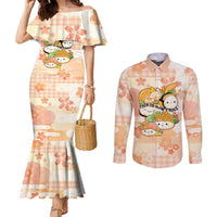 Personalized Japanese Kawaii Sushi Couples Matching Mermaid Dress and Long Sleeve Button Shirt Peach Wagara Palaka This Is How I Roll LT9 Peach - Polynesian Pride