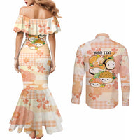 Personalized Japanese Kawaii Sushi Couples Matching Mermaid Dress and Long Sleeve Button Shirt Peach Wagara Palaka This Is How I Roll LT9 - Polynesian Pride