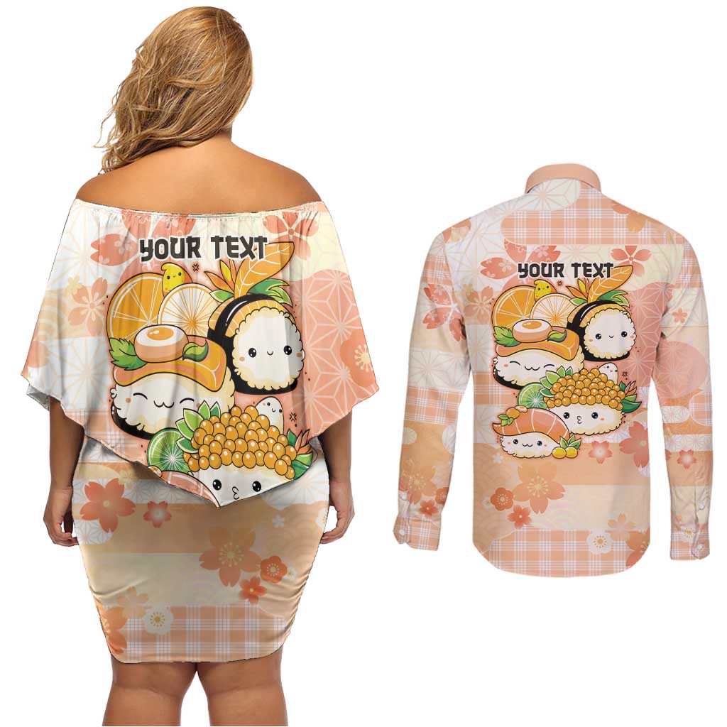 Personalized Japanese Kawaii Sushi Couples Matching Off Shoulder Short Dress and Long Sleeve Button Shirt Peach Wagara Palaka This Is How I Roll LT9 - Polynesian Pride