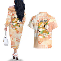 Personalized Japanese Kawaii Sushi Couples Matching Off The Shoulder Long Sleeve Dress and Hawaiian Shirt Peach Wagara Palaka This Is How I Roll LT9 - Polynesian Pride