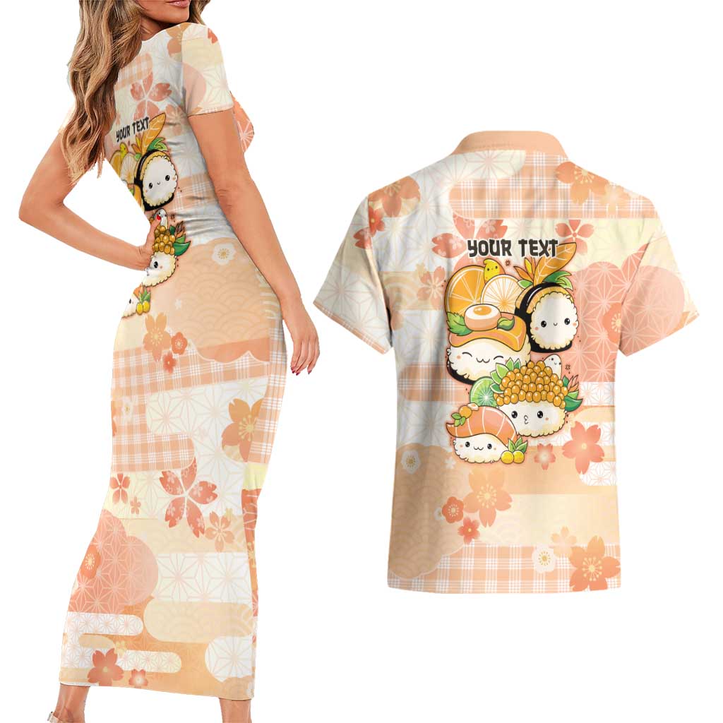Personalized Japanese Kawaii Sushi Couples Matching Short Sleeve Bodycon Dress and Hawaiian Shirt Peach Wagara Palaka This Is How I Roll LT9 - Polynesian Pride