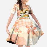 Personalized Japanese Kawaii Sushi Family Matching Off Shoulder Maxi Dress and Hawaiian Shirt Peach Wagara Palaka This Is How I Roll LT9 Daughter's Dress Peach - Polynesian Pride