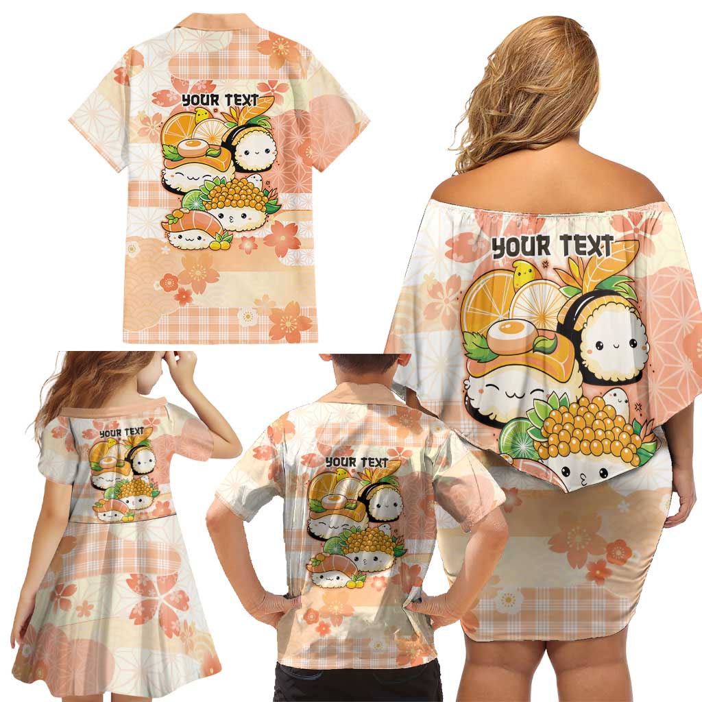 Personalized Japanese Kawaii Sushi Family Matching Off Shoulder Short Dress and Hawaiian Shirt Peach Wagara Palaka This Is How I Roll LT9 - Polynesian Pride