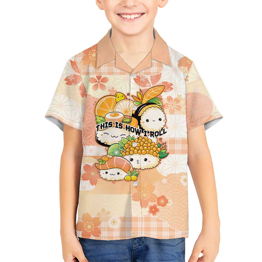 Personalized Japanese Kawaii Sushi Family Matching Tank Maxi Dress and Hawaiian Shirt Peach Wagara Palaka This Is How I Roll LT9 Son's Shirt Peach - Polynesian Pride