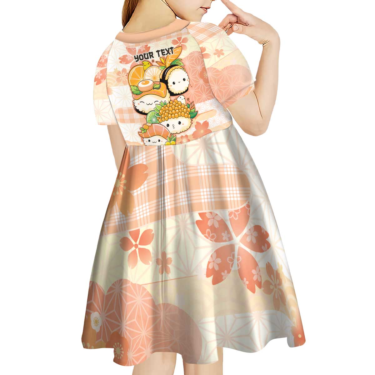 Personalized Japanese Kawaii Sushi Kid Short Sleeve Dress Peach Wagara Palaka This Is How I Roll