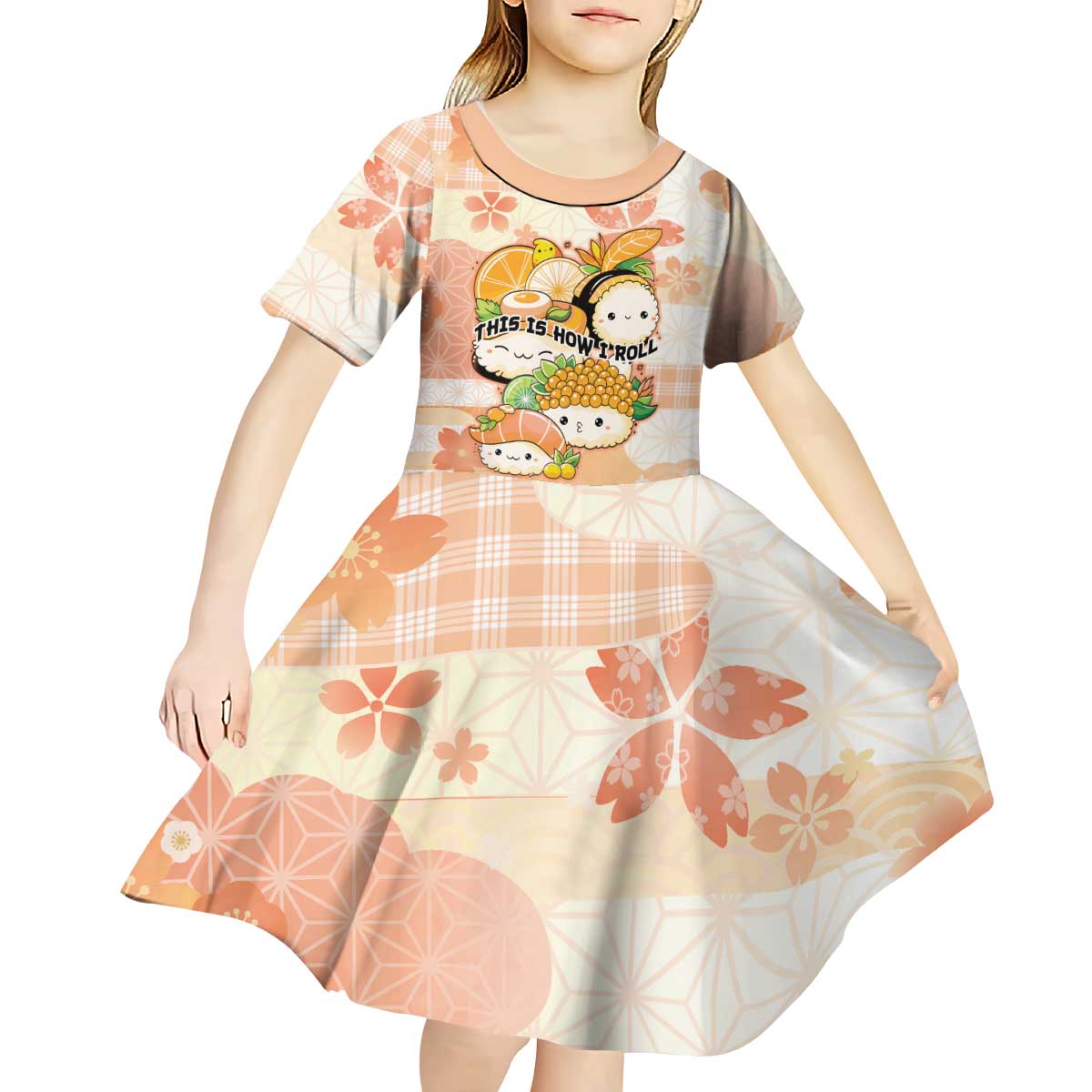 Personalized Japanese Kawaii Sushi Kid Short Sleeve Dress Peach Wagara Palaka This Is How I Roll