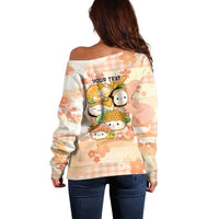 Personalized Japanese Kawaii Sushi Off Shoulder Sweater Peach Wagara Palaka This Is How I Roll