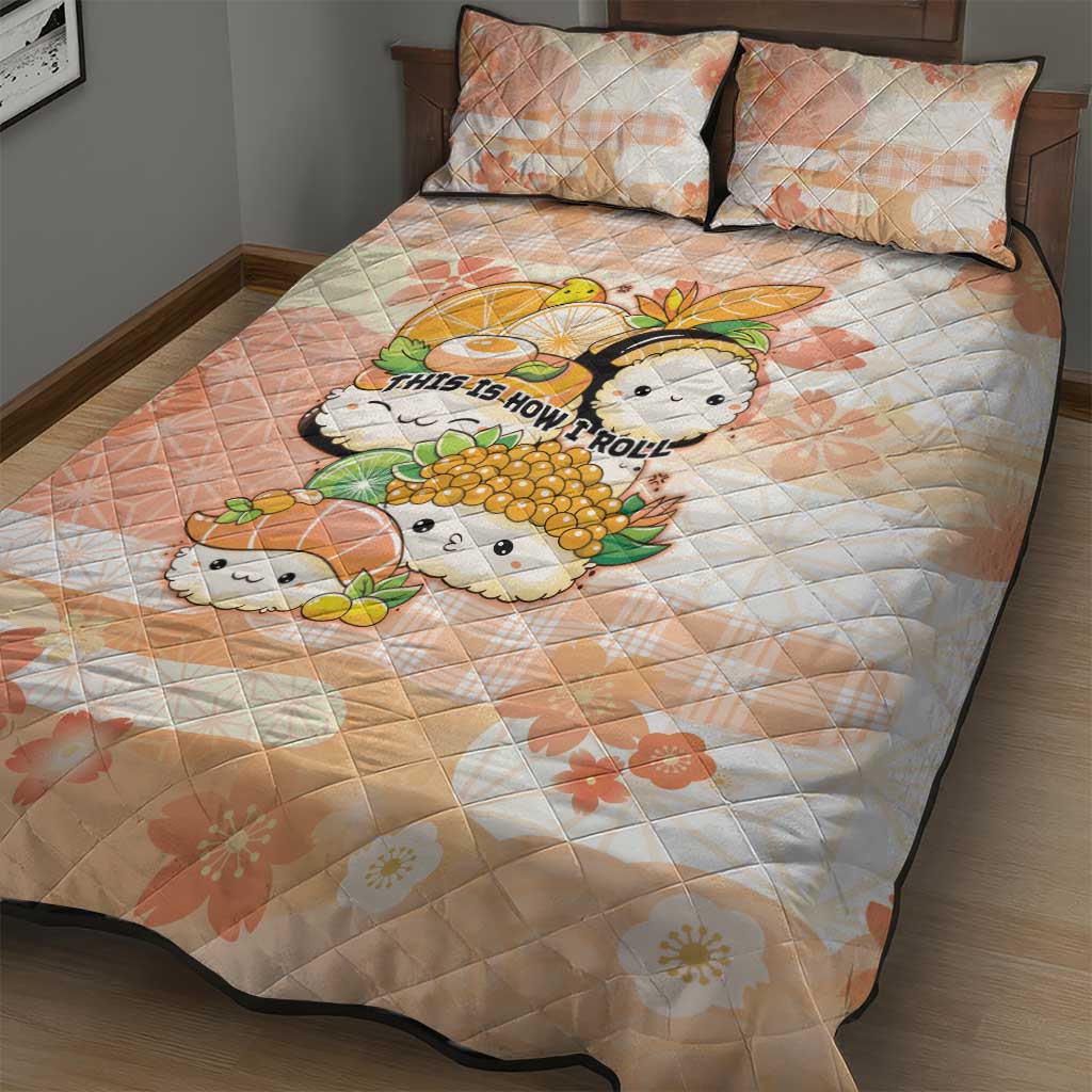 Japanese Kawaii Sushi Quilt Bed Set Peach Wagara Palaka This Is How I Roll