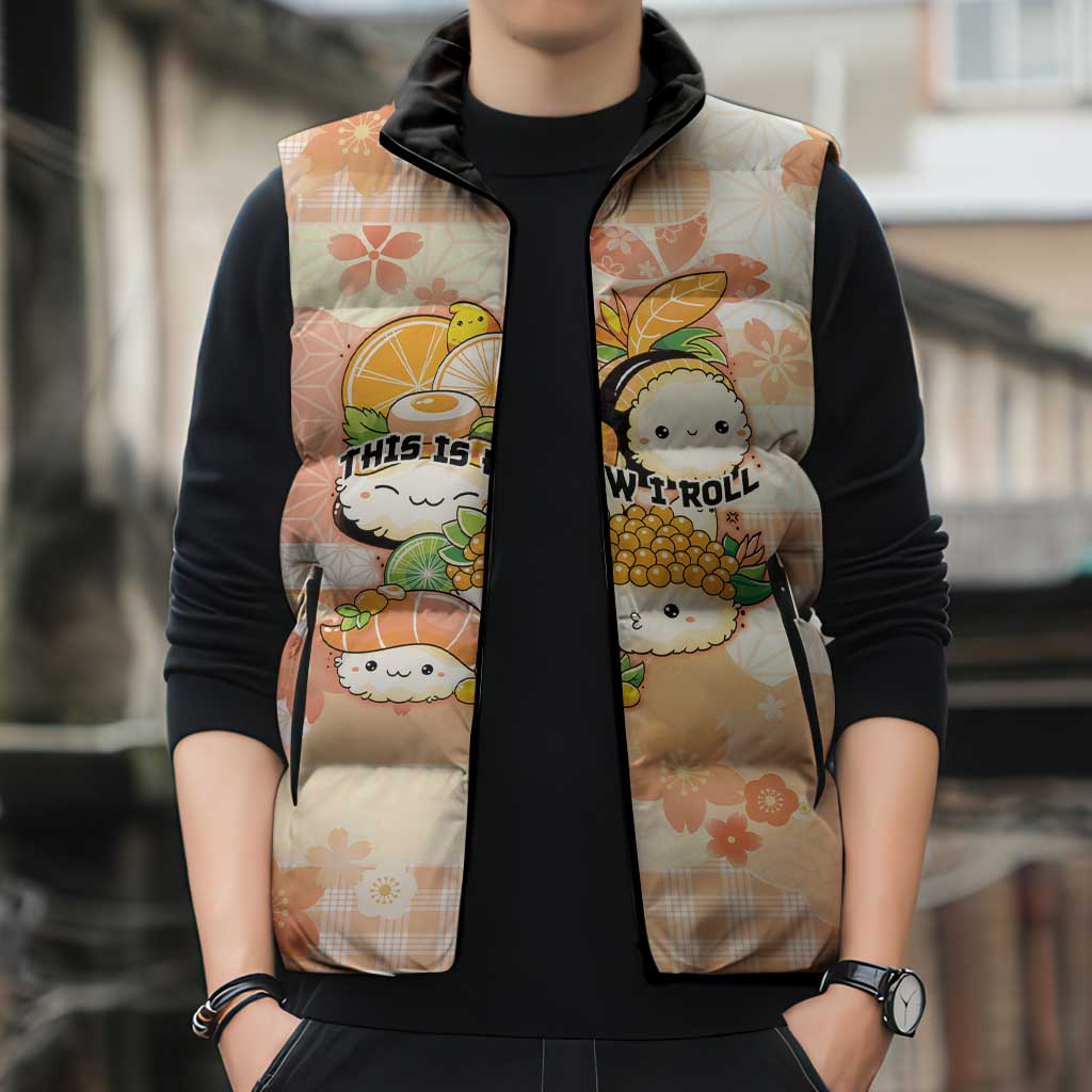 Personalized Japanese Kawaii Sushi Sleeveless Puffer Jacket Peach Wagara Palaka This Is How I Roll