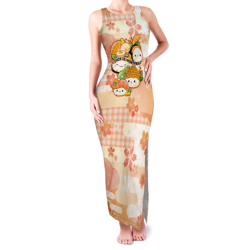 Personalized Japanese Kawaii Sushi Tank Maxi Dress Peach Wagara Palaka This Is How I Roll