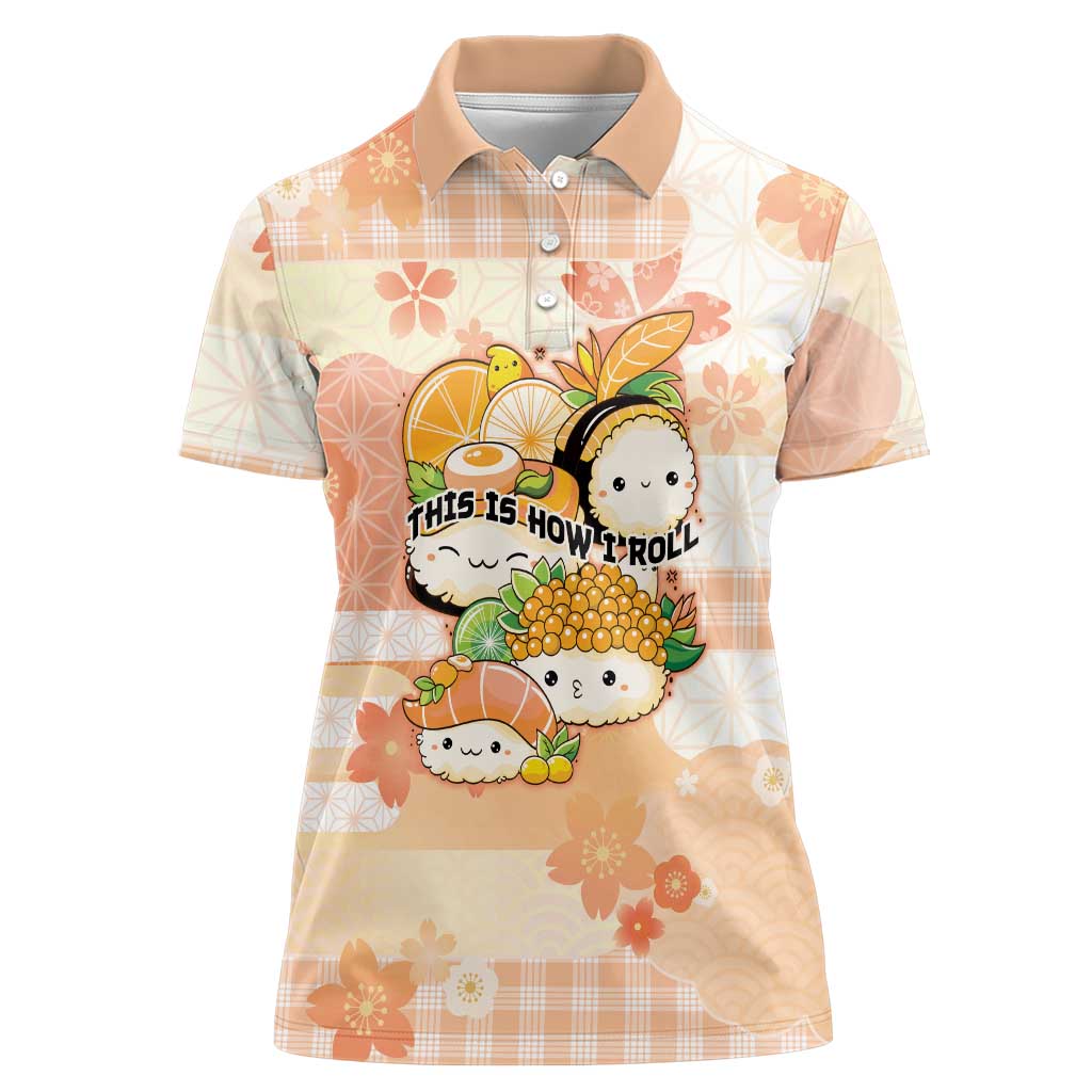 Personalized Japanese Kawaii Sushi Women Polo Shirt Peach Wagara Palaka This Is How I Roll