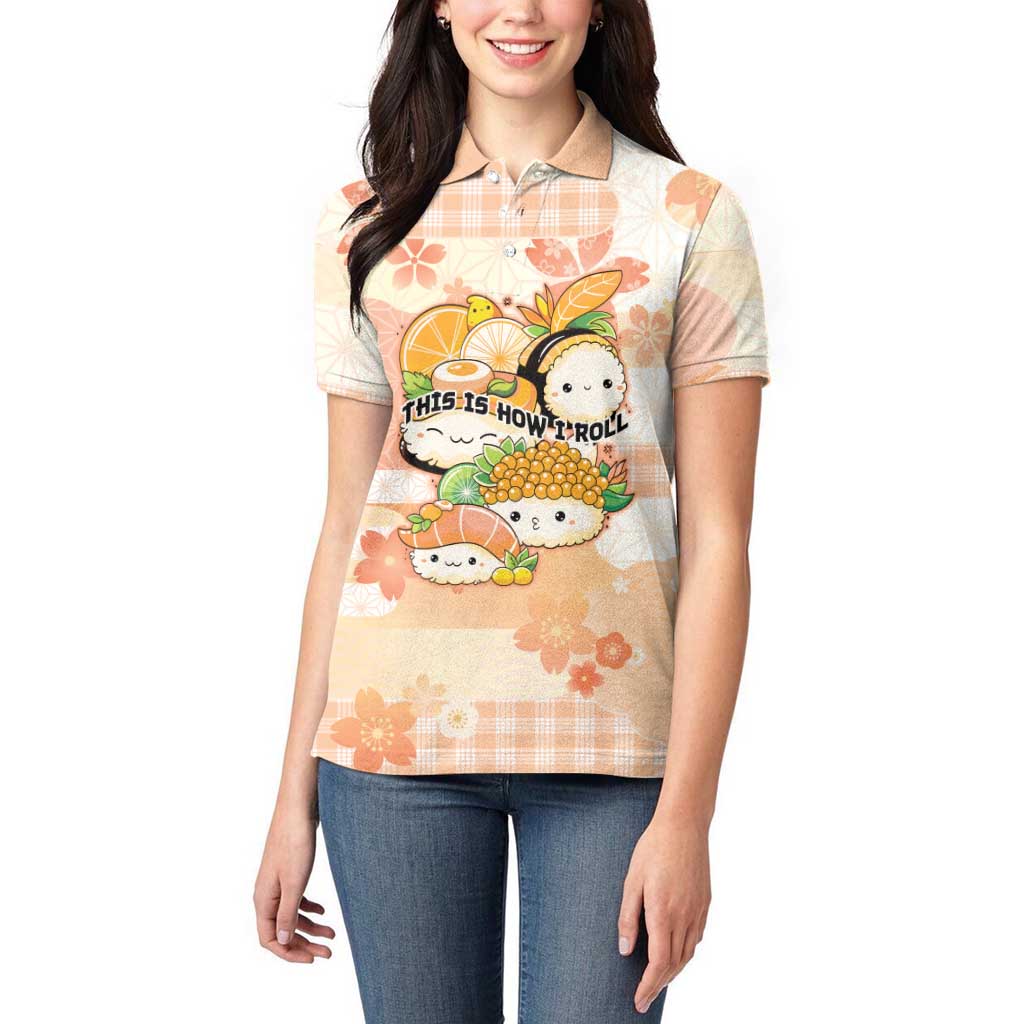 Personalized Japanese Kawaii Sushi Women Polo Shirt Peach Wagara Palaka This Is How I Roll