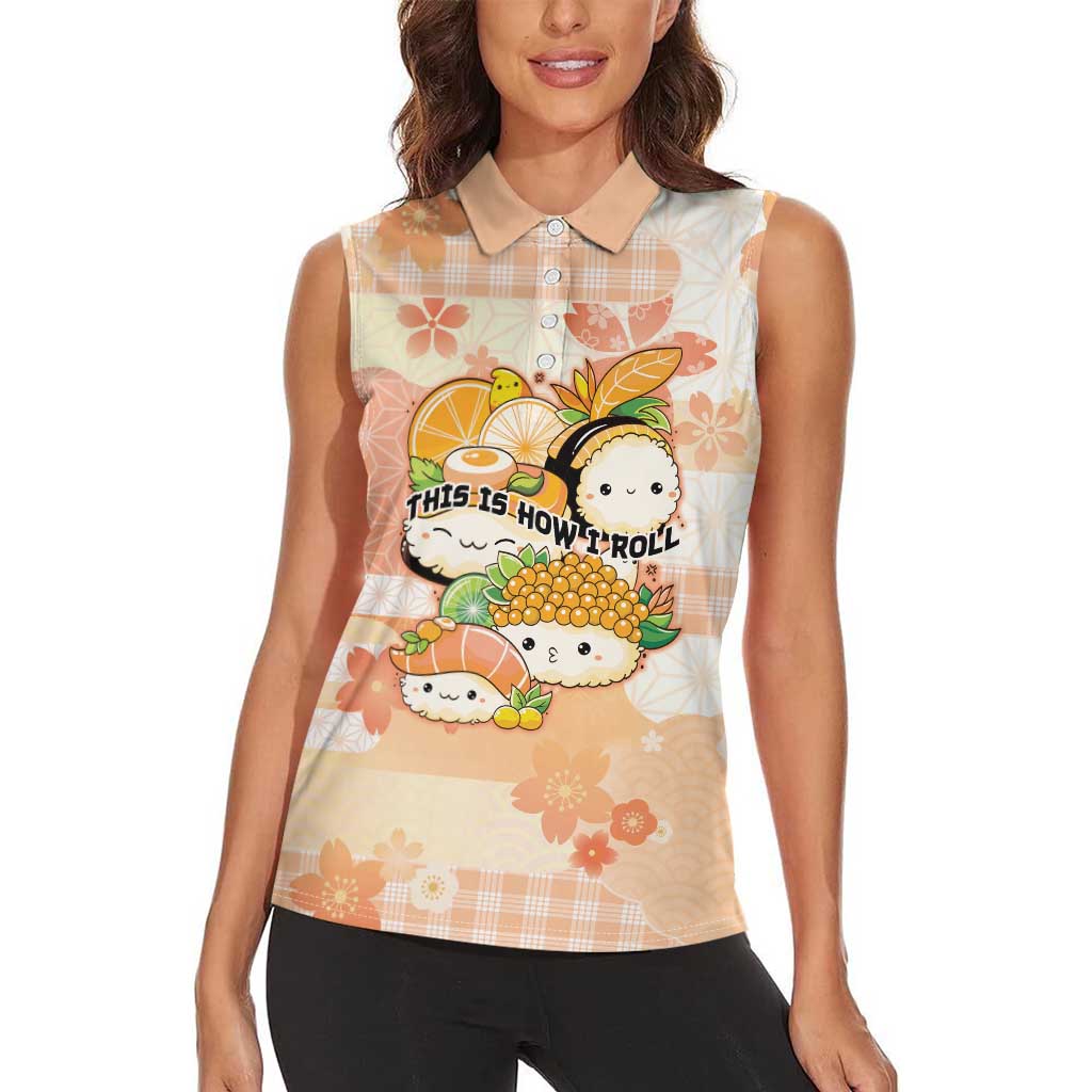 Personalized Japanese Kawaii Sushi Women Sleeveless Polo Shirt Peach Wagara Palaka This Is How I Roll