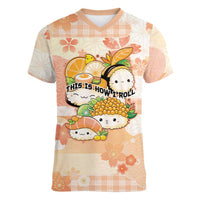 Personalized Japanese Kawaii Sushi Women V-Neck T-Shirt Peach Wagara Palaka This Is How I Roll