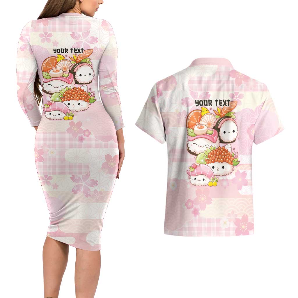 Personalized Japanese Kawaii Sushi Couples Matching Long Sleeve Bodycon Dress and Hawaiian Shirt Pink Wagara Palaka This Is How I Roll LT9 - Polynesian Pride