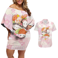 Personalized Japanese Kawaii Sushi Couples Matching Off Shoulder Short Dress and Hawaiian Shirt Pink Wagara Palaka This Is How I Roll LT9 Pink - Polynesian Pride