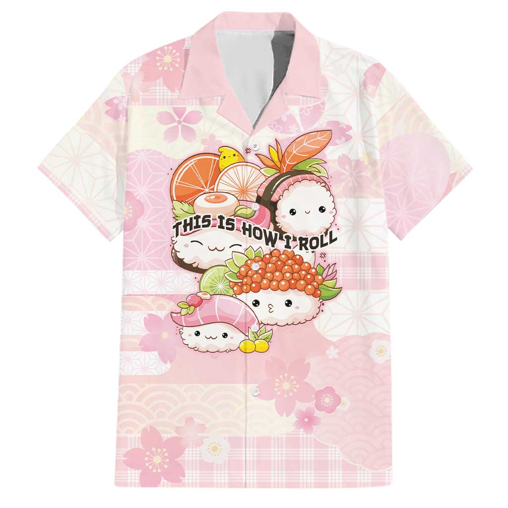 Personalized Japanese Kawaii Sushi Family Matching Mermaid Dress and Hawaiian Shirt Pink Wagara Palaka This Is How I Roll LT9 Dad's Shirt - Short Sleeve Pink - Polynesian Pride