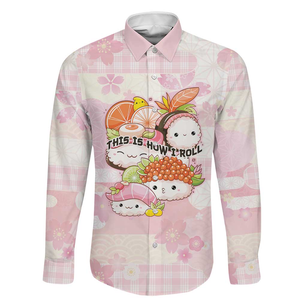 Personalized Japanese Kawaii Sushi Family Matching Off The Shoulder Long Sleeve Dress and Hawaiian Shirt Pink Wagara Palaka This Is How I Roll LT9 Dad's Shirt - Long Sleeve Pink - Polynesian Pride
