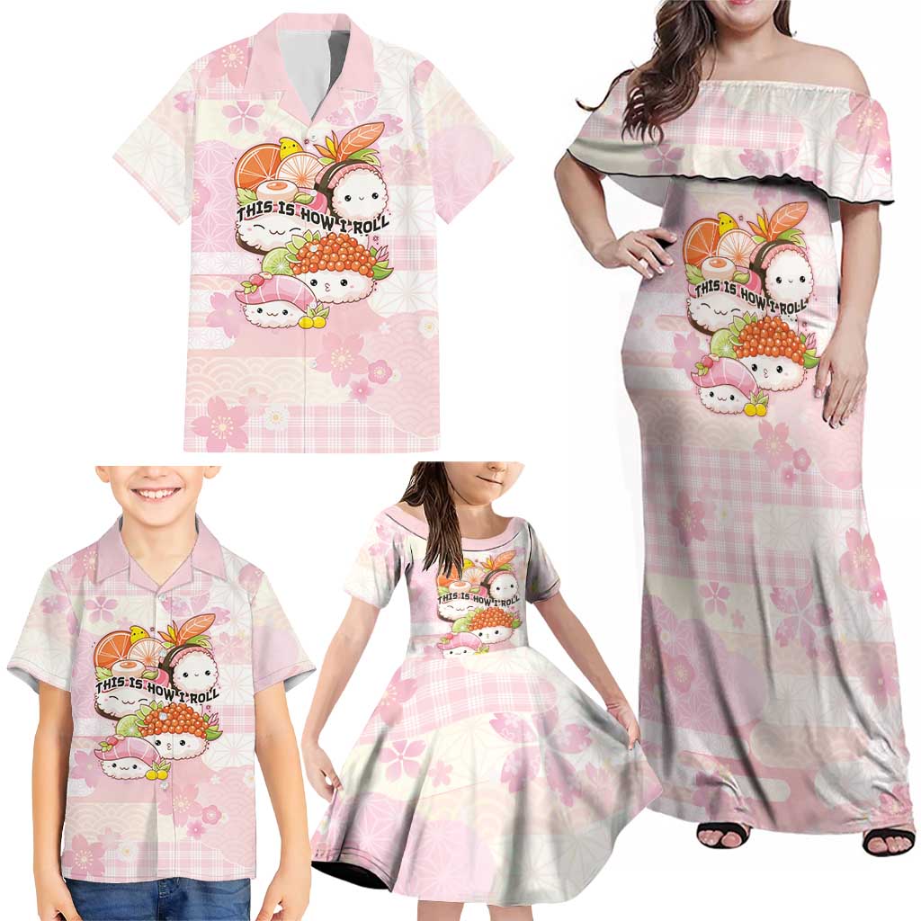 Personalized Japanese Kawaii Sushi Family Matching Off Shoulder Maxi Dress and Hawaiian Shirt Pink Wagara Palaka This Is How I Roll LT9 - Polynesian Pride