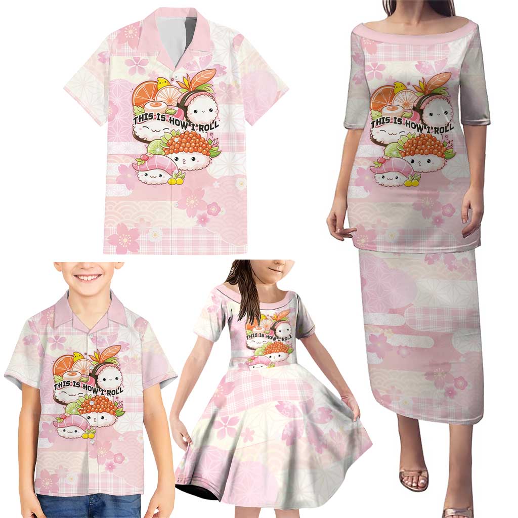 Personalized Japanese Kawaii Sushi Family Matching Puletasi and Hawaiian Shirt Pink Wagara Palaka This Is How I Roll LT9 - Polynesian Pride