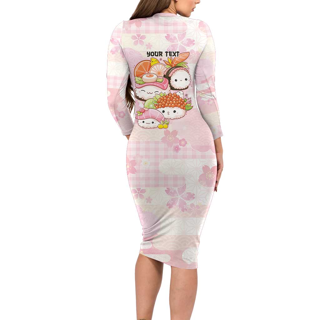 Personalized Japanese Kawaii Sushi Long Sleeve Bodycon Dress Pink Wagara Palaka This Is How I Roll