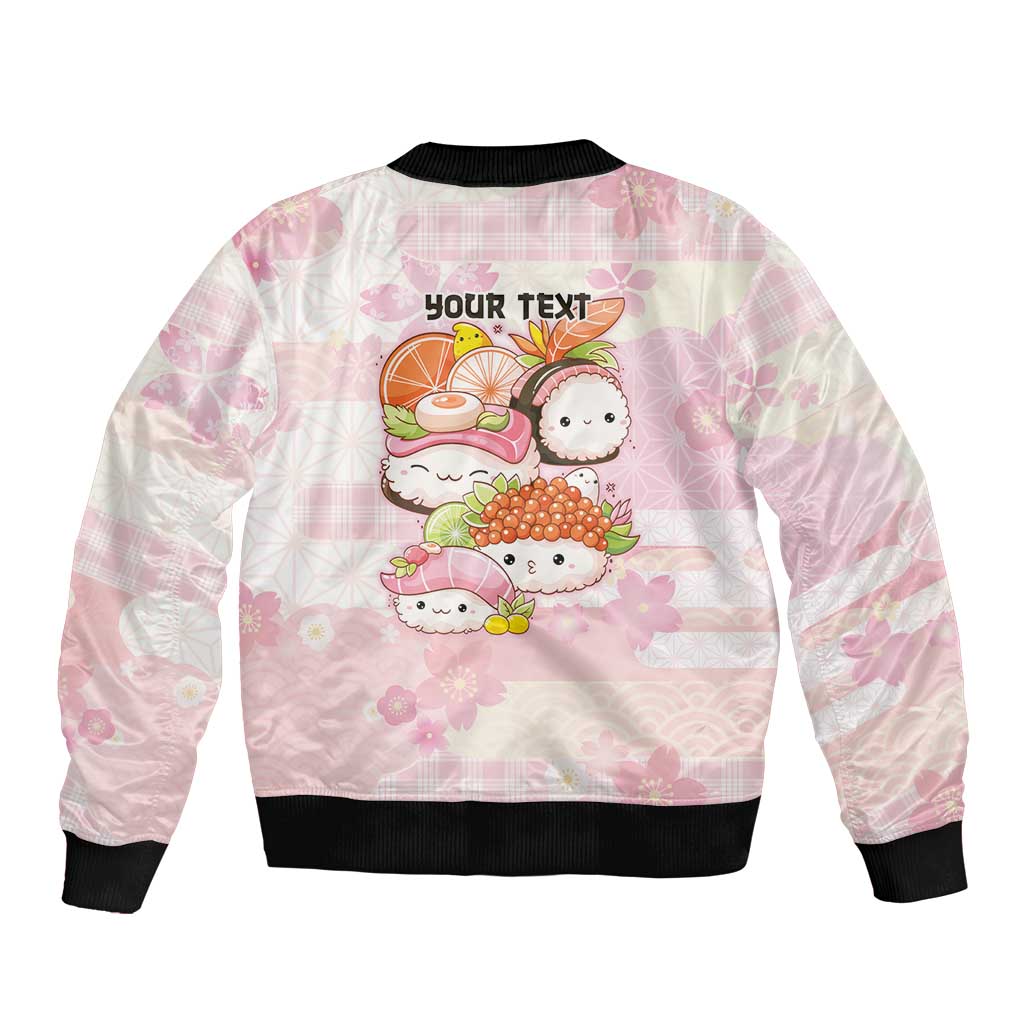 Personalized Japanese Kawaii Sushi Sleeve Zip Bomber Jacket Pink Wagara Palaka This Is How I Roll