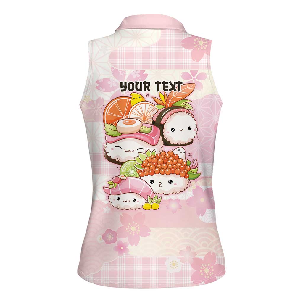 Personalized Japanese Kawaii Sushi Women Sleeveless Polo Shirt Pink Wagara Palaka This Is How I Roll LT9 - Polynesian Pride