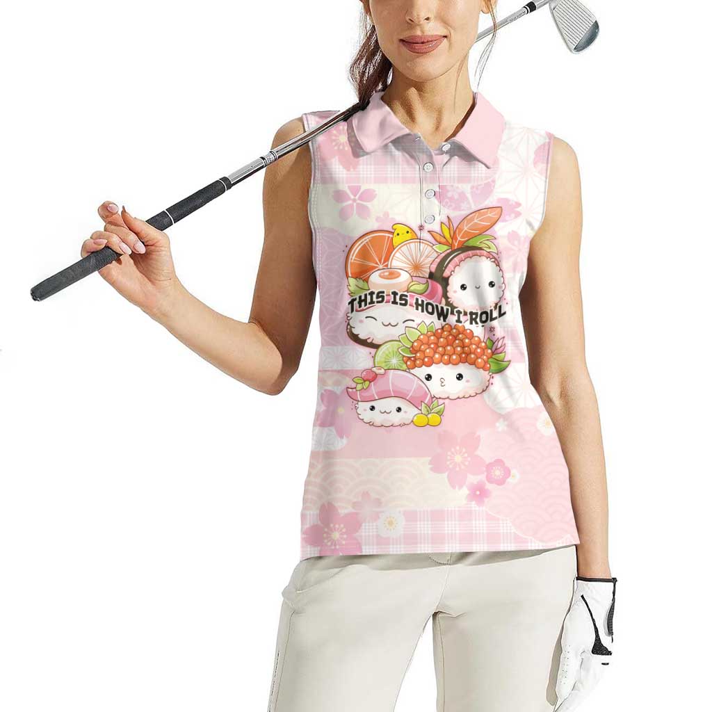 Personalized Japanese Kawaii Sushi Women Sleeveless Polo Shirt Pink Wagara Palaka This Is How I Roll LT9 - Polynesian Pride