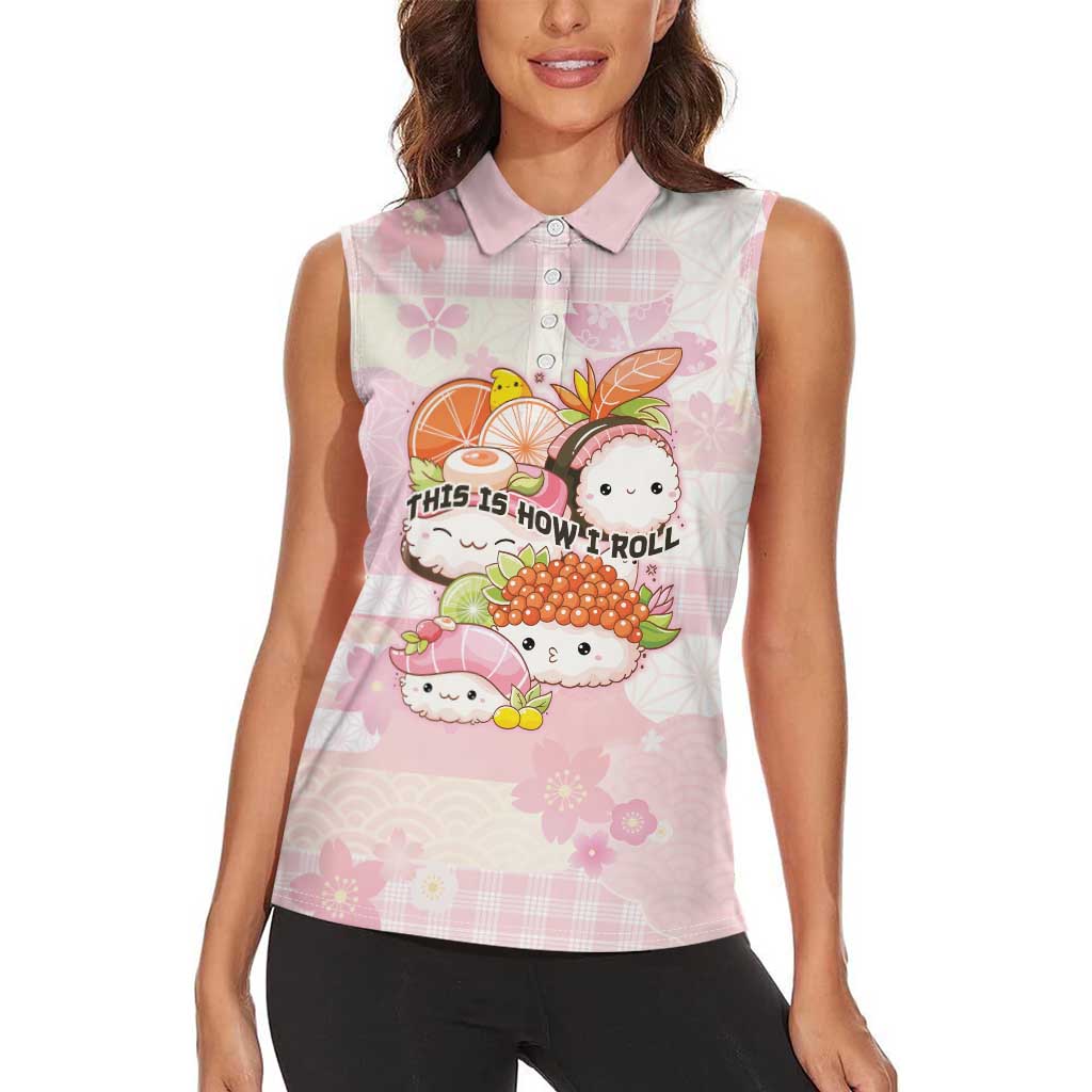 Personalized Japanese Kawaii Sushi Women Sleeveless Polo Shirt Pink Wagara Palaka This Is How I Roll LT9 - Polynesian Pride