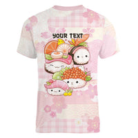 Personalized Japanese Kawaii Sushi Women V-Neck T-Shirt Pink Wagara Palaka This Is How I Roll