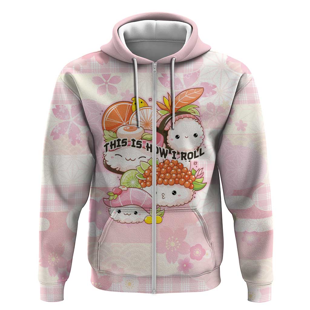 Personalized Japanese Kawaii Sushi Zip Hoodie Pink Wagara Palaka This Is How I Roll