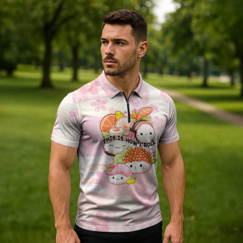 Personalized Japanese Kawaii Sushi Zipper Polo Shirt Pink Wagara Palaka This Is How I Roll