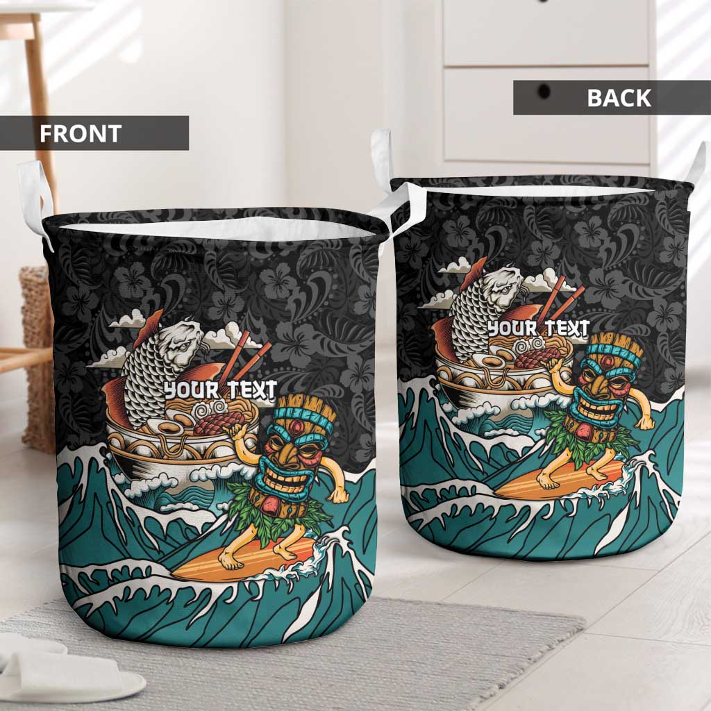 Personalized Japanese Koi Fish Ramen Laundry Basket Tiki Surfing Wagara Hibiscus Pattern